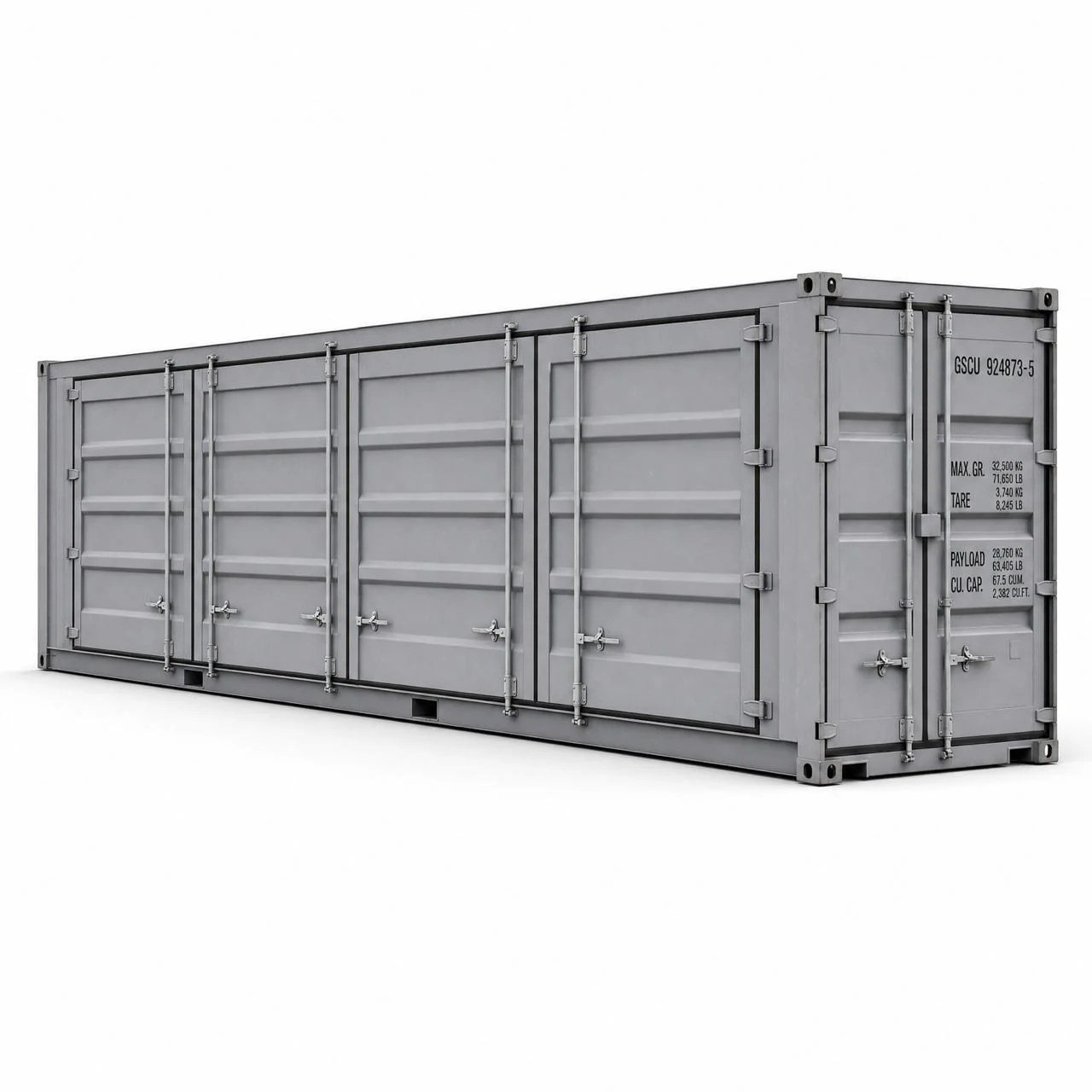 40ft High Cube Multi-Door Container – One-Trip – Gray